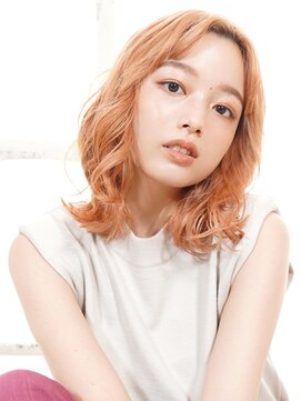 ラフィス ヘアー エラン 東尾道店(La fith hair elan) 【La fith】ペールオレンジ×かき上げヘア