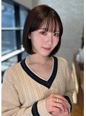 切りっぱなしボブアッシュブラウン暗髪黒髪透明感カラー20代30代