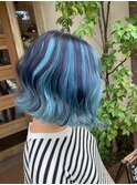 #ブルー #カラー #ボブ #カール