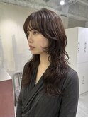 ホワイトグレージュミニウルフデジタルパーマチェリーブラウン