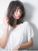 斜めバング×無造作カールの黒髪ネオウルフw上尾20代30代40代