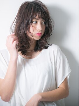 カバーヘア 上尾西口店(COVER HAIR) 斜めバング×無造作カールの黒髪ネオウルフw上尾20代30代40代