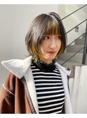 韓国風レイヤーカットインナーカラーイエローベージュ前髪カット