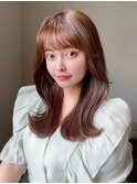 シャギーレイヤーロング韓国ワンホンヘアシースルーぱっつん前髪
