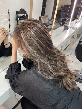 ブレンド 渋谷(BLend) ハイライトカラーくびれヘアアプリコットオレンジ