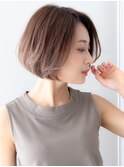 ☆30代40代50代大人かわいいカーキグレージュフェザーバングボブ
