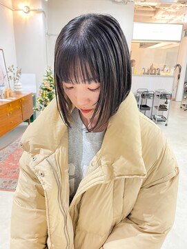ヘアー アイス カンナ(HAIR ICI Canna) ぷつっとボブに顔まわりレイヤー/黒髪/グレージュインナー