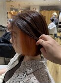 インナーカラーオレンジ×ボブスタイルfizelle三宅佳代子