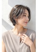 ショートボブ/大人女性/ベージュアッシュ/白髪ぼかし/脱白髪染め