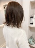 福山美容室Caary人気ハニーグレージュ+切りっぱなし外ハネボブ