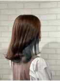 インナーカラー/イヤリングカラー/ブルー/波巻き/美肌/小顔