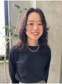 ミディアム　パーマ残り　ふわふわ　センターパート
