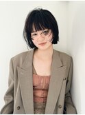 ミニボブ　外はね　黒髪　フェイスレイヤー　ボブウルフ