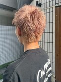 メンズカット/ハイトーン/ピンクベージュ/束感ショート/派手髪