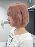 ハイトーンボブミルクティーベージュピンクベージュダブルカラー