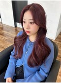 〇チェリーレッド 韓国ヘア ワインレッド 顔まわりカット