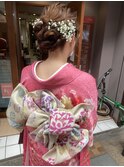かすみ草お団子まとめヘアアレンジ