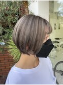 グレージュカラーボブウルフ黒髪ココアベージュ【市川】