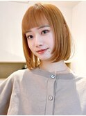 Say.オレンジベージュ切りっぱなしボブぱっつん前髪ミルクティー