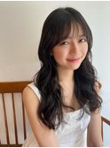 大人かわいいロングレイヤー顔まわりレイヤーシースルーバング