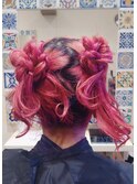 高発色ツイン団子成人式着付けヘアメイクゆるふわアップ髪飾り