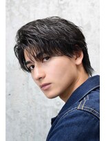 メンズオルズ 渋谷(MEN'S ALLZ) フェザーパーマセンターパートウルフ黒髪ニュアンスパーマ