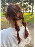 20代30代◎編み込みツインテール×ローポニー
