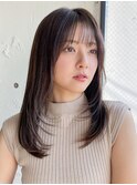 小顔 前髪 レイヤーカット 暗めカラー デザインカラー"