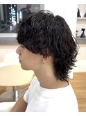 【緩めクビれ波巻きウルフ】メンズパーマ無造作スパイラル名古屋