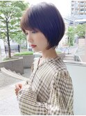 大人可愛い耳かけショートボブダークアッシュブラウン毛先パーマ