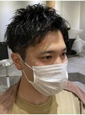 ビジネスショートツイストスパイラルパーマツーブロック刈り上げ