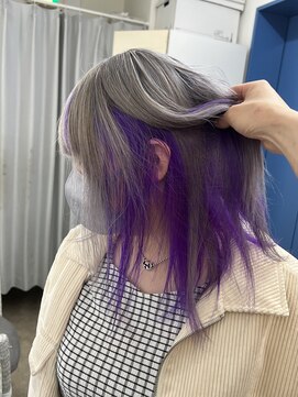 ヘアーグランデシーク(Hair Grande Seeek) ダブルカラーシルバーカラー原色パープルインナカラー☆