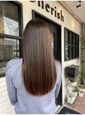 大人可愛いサラツヤロングモカブラウンストレート