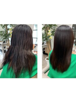 自然な仕上がりで艶感UP&低ダメージ酸性ストレートで数年後も輝ける、指通り◎の艶髪ストレートスタイルへ