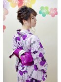 【浴衣レンタル】フラワーモチーフのサイドアップヘアアレンジ♪