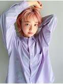 ピンクベージュハイトーンショートボブマッシュショートボブ