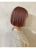 ピンクベージュ×ミニボブ20代30代