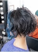 【SHARON原宿】リアルショートパーマ× インナーカラーブルー