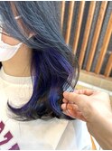 インナーカラー　パープルブラック　くびれワンカール　小顔