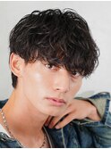黒髪マッシュ原宿波巻きスパイラルパーマメンズカットウルフヘア