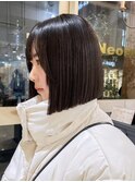 横浜切りっぱなしボブ黒髪縮毛矯正　成田