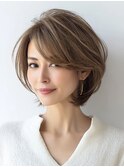 白髪ぼかし脱白髪染め似合わせショートボブ40代50代60代
