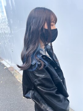 アソビ 表参道(ASOBI) インナーカラー　ブルー　波ウェーブ　ヘアスタイル