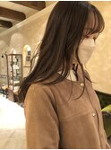 グレージュ ロングレイヤーカット シースルーバング ブラウン
