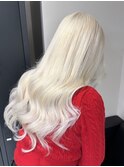 11828ホワイブロンド韓国風巻きワンホンヘアホワイトアッシュ