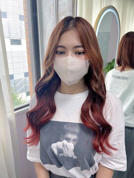 ガルボヘアー 名古屋栄店(garbo hair) #プルエクステ#グラデーションカラー#オレンジ#レッド#エクステ