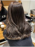 ◎美髪カールシアーカラーグレージュエアリーロングセミディ