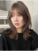 韓国ヘアーハッシュカットレイヤーカットグレージュブリーチ無し
