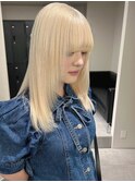 8137ブリーチ＆ダブルカラーホワイトブロンド韓国レイヤーボブ