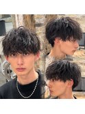 ほつれ質感パーマ　刈り上げマッシュ